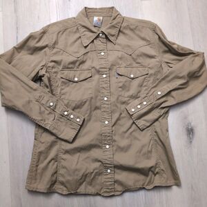 Carhartt Khaki Western Shirt Women's M Long Sleeve Pearl Snap Work Gear Wear